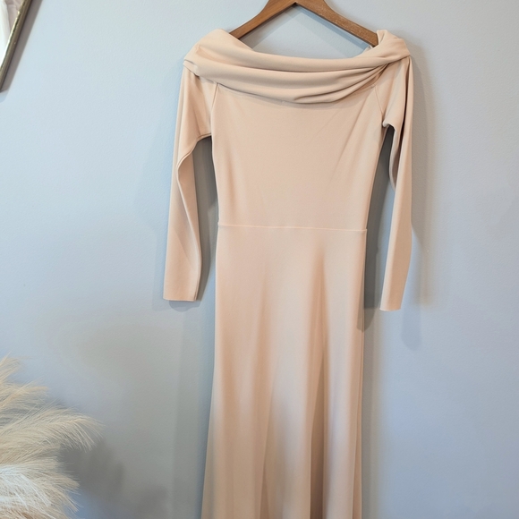 Nocturne Tan Long Sleeve Cowl Neck Gown Sz. S - Picture 6 of 9